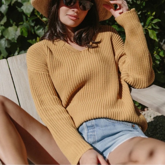 NEW Jenni Kayne Cotton Cabin Sweater Mustard Small